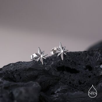 Sterling Silver Tiny Starburst Stud Earrings, 4 of 11