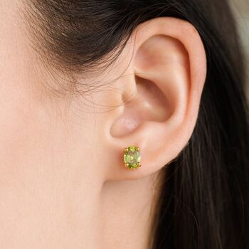 Peridot Oval Stud Earrings In Sterling Silver And Gold, 8 of 9