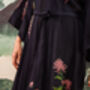 Wisteria And Chrysanthemum Black And Pink Embroidered Long Kimono, thumbnail 8 of 12