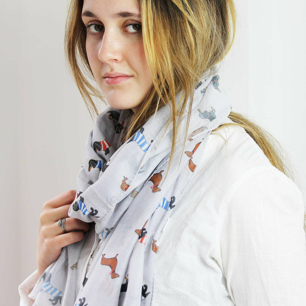 Personalised Sausage Dog Print Scarf For Dog Lovers By Hem Studios