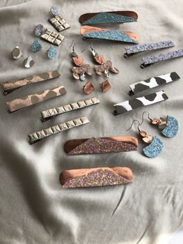 Geometric Copper Leather Hair Clips 'Eclair', 8 of 9
