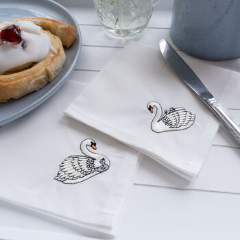 Embroidered Swan Cocktail Napkins Set Of Four, 4 of 8