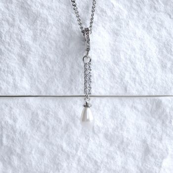 925 Sterling Silver Pearl Drop Charm With Zircon Elegant Gift For Women And Special Occasions Gift, 3 of 8