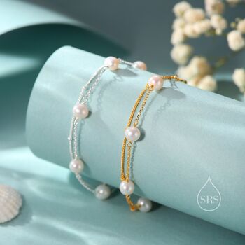 Sterling Silver Double Layer Freshwater Pearl Beaded Bracelet, 7 of 12