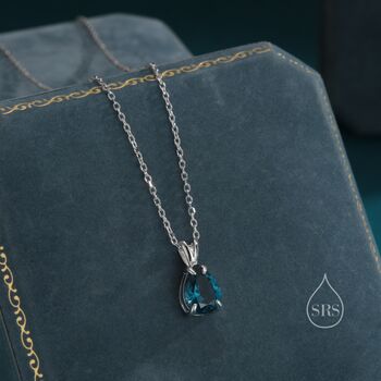 Sterling Silver London Blue Pear Cut Cz Necklace, 7 of 12
