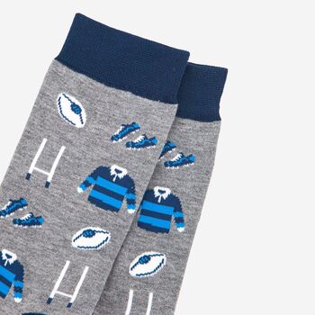 Men's Rugby Bamboo Socks In Grey And Blue, 3 of 4