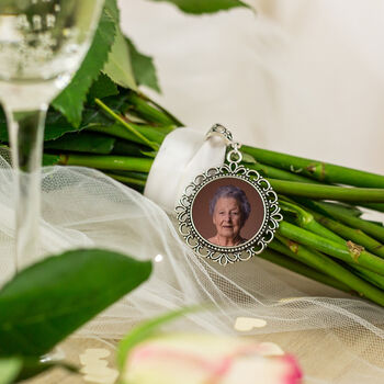 Personalised Photo Bridal Memorial Lace Bouquet Charm, 2 of 6