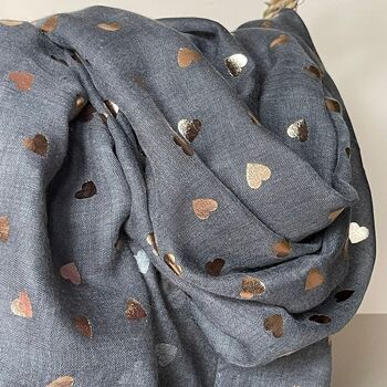 Rose Gold Hearts Scarf In Grey, 2 of 3