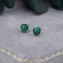 Sterling Silver Natural Malachite Stone Stud Earrings, thumbnail 1 of 10
