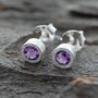 Amethyst February Birthstone Sterling Silver Stud Earrings, thumbnail 2 of 5