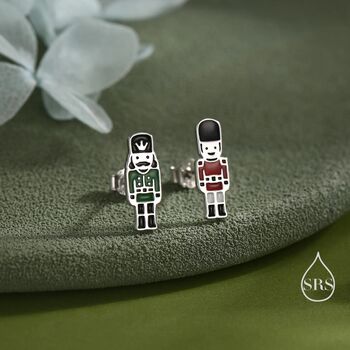 Sterling Silver Mismatched Nutcracker And British Guard Stud Earrings, 7 of 12