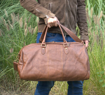 Leather Holdall Weekend Bag, 3 of 12