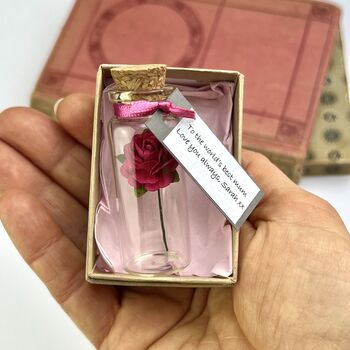 Tiny Pink Rose In A Bottle Personalised Mother’s Day Gift, 3 of 12