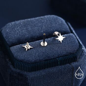 16 G Starburst Internally Threaded Flat Back Earrings In Sterling Silver, 6 of 11