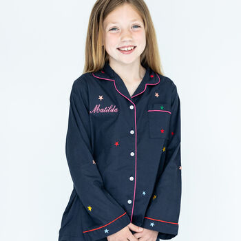 Personalised Kid's Navy Multicoloured Star Pyjamas, 5 of 8