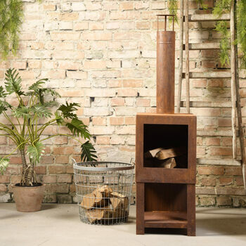 Steel Chiminea With Wood Storage, 4 of 8