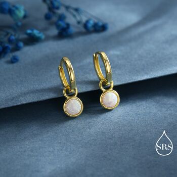 Sterling Silver Dangling White Opal Hoop Earrings, 4 of 12