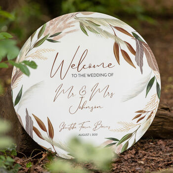 Pampas And Dried Foliage Circle Wedding Welcome Sign, 3 of 3