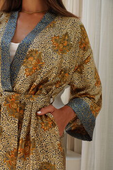 Gold Unisex Batik Silk Blend Kimono Robe Jacket, 11 of 11