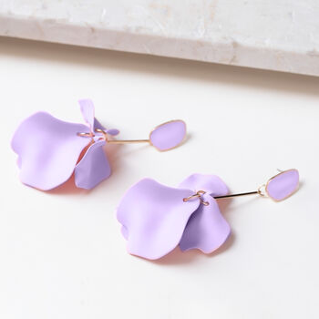 Lilac Hand Painted Large Petal Drop Earrings, 2 of 3