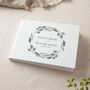 Watercolour Leaves Personalised Wreath Wedding Guest Book, thumbnail 2 of 3