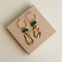 Groovy Brass Drop Hoop Earrings With Colourful Clay Charm, thumbnail 8 of 10