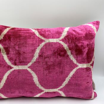 Oblong Ikat Velvet Cushion Pink Bulbous, 10 of 10