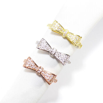 Bow Band Cz Rings, Rose Or Gold Vermeil 925 Silver, 6 of 9