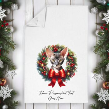 Personalised Cat In Christmas Wreath Gift Tea Towel, 5 of 12