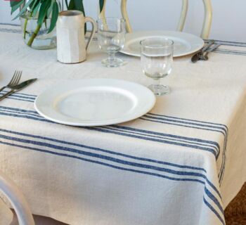 Pure Belgian Linen Tablecloth With Blue Stripe, 3 of 3