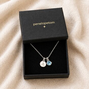 Girl's Personalised Initial And Birthstone Necklace In Sterling Silver, 4 of 9