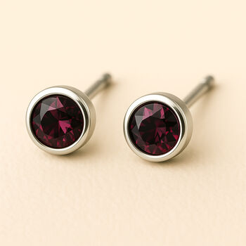 Sterling Silver February Amethyst Birthstone Stud Earrings, 5 of 5
