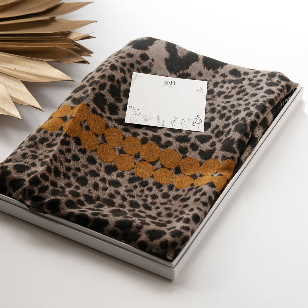 Leopard Print With Mustard Border Soft Summer Scarf, 1 of 9