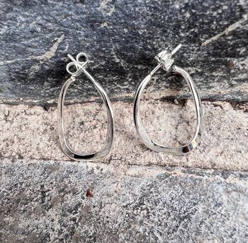 Long Wavy Hoop Earrings In Sterling Silver, 2 of 5