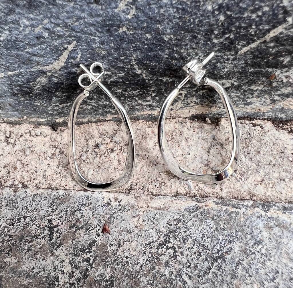 Long Wavy Hoop Earrings In Sterling Silver, 1 of 2