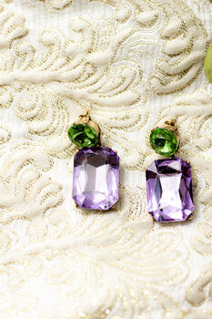 Lilac Circle Oblong Jewel Dangle Earring, 3 of 7