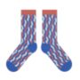 Blue Zig Zag Mid Calf Length Socks, thumbnail 3 of 4