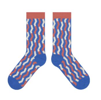 Blue Zig Zag Mid Calf Length Socks, 3 of 4