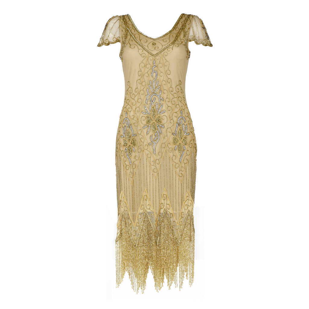 Cap Sleeve Fringe Art Deco Dress By Gatsbylady London