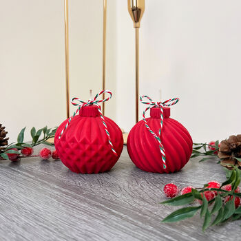 Red Christmas Candle With Christmas Tree Bauble Design, 2 of 11