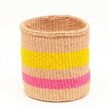 Fluoro Yellow And Pink Stripe Storage Baskets, 6 of 8