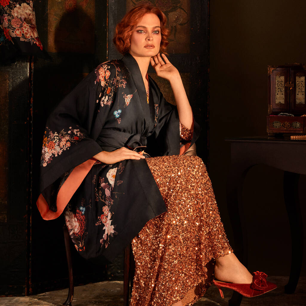 Silk Kimono Dressing Gown Floral Magic Blooms By Helen Loveday ...