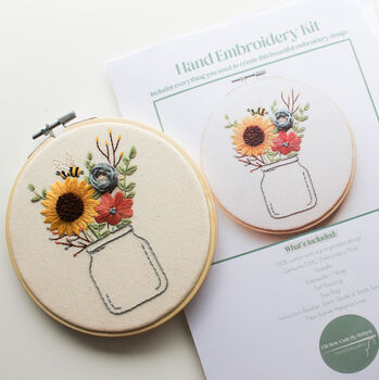 Vase Of Flowers With Sunflowers And Bee Beginner Embroidery Kit, Hand Embroidery, 4 of 6
