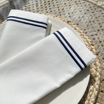 Luxuary Embroidered Cotton Napkin Ivory/Navy • Set Of Six, 3 of 5
