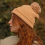 Luxury Golden Peach Pom Pom Rib Knit Beanie Hat, thumbnail 1 of 2