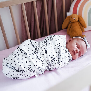 Personalised Polka Dot Baby Organic Swaddle Blanket, 2 of 9