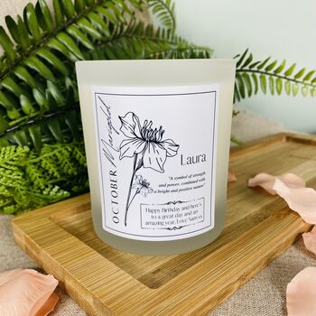 October Marigold Birth Flower Personalised Candle, 4 of 11