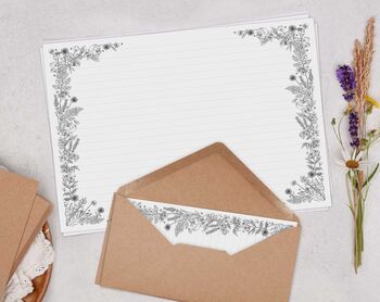 A4 Landscape Letter Writing Paper With Monochrome Floral Design, 3 of 5