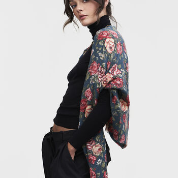 Roses Teal Pashmina Scarf, 2 of 5