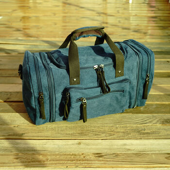 Canvas Holdall Duffel With Side Pockets, 8 of 12